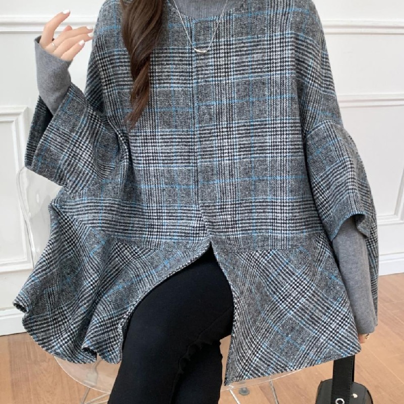 氣質寬鬆休閒蝙蝠袖披風毛呢外套