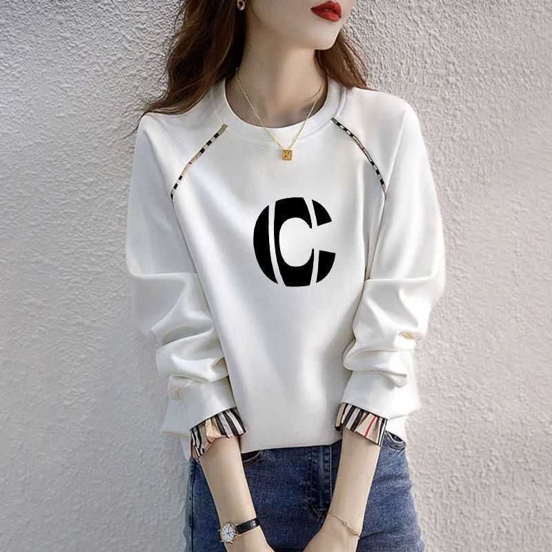 薄款純棉韓版無帽寬鬆套頭圓領假兩件長袖T恤