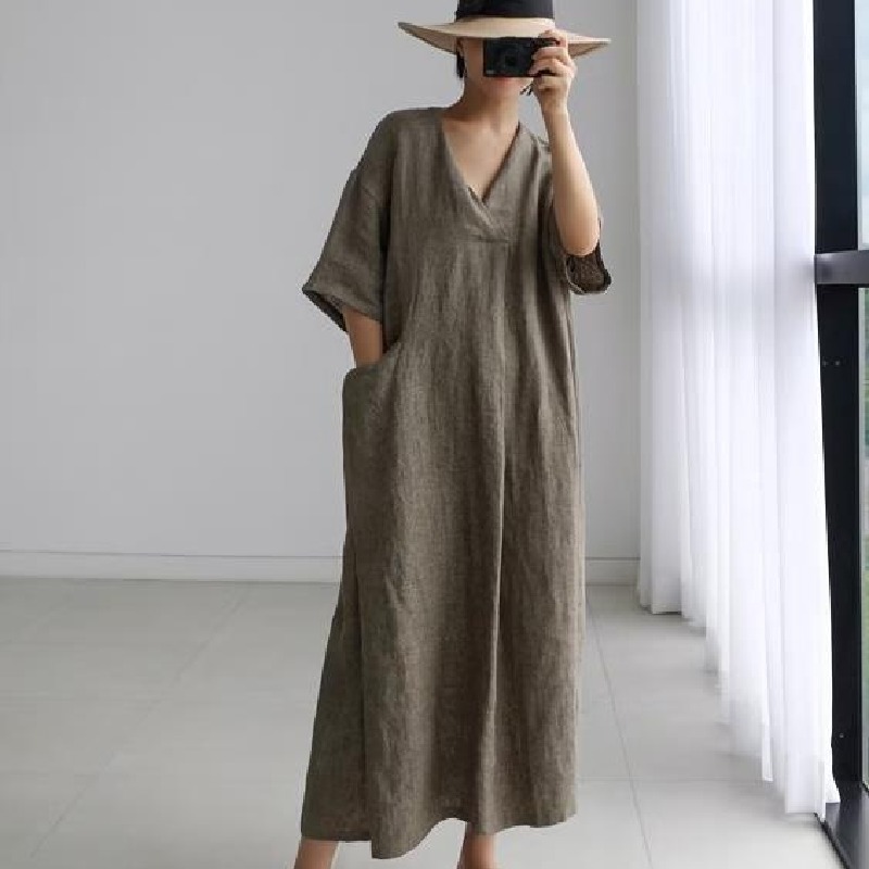 簡約氣質洋氣寬鬆大碼顯瘦長款過膝洋裝