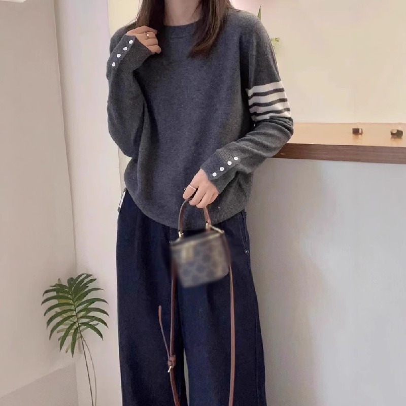 春秋百搭圓領套頭打底休閒减齡針織長袖T恤