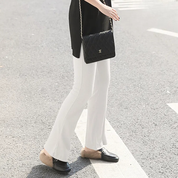 韓系微喇豎螺紋彈力女顯瘦打底褲喇叭褲