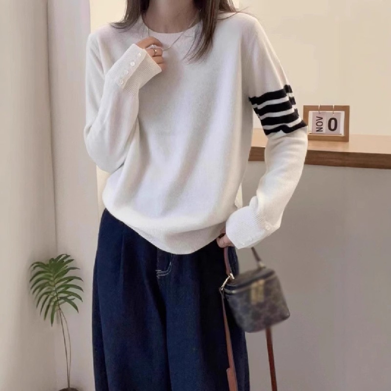 春秋百搭圓領套頭打底休閒减齡針織長袖T恤