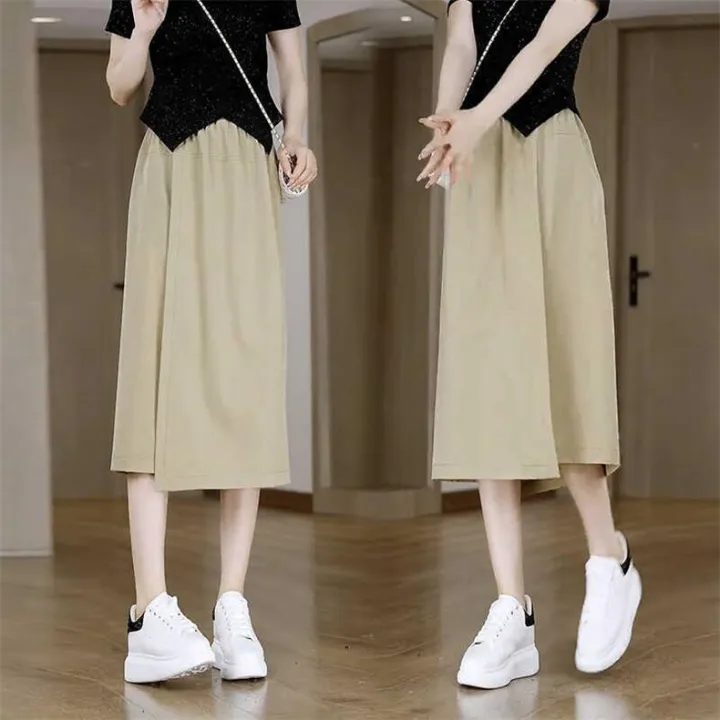 直筒休閒八分透氣高腰寬鬆涼感不走光氣質裙褲