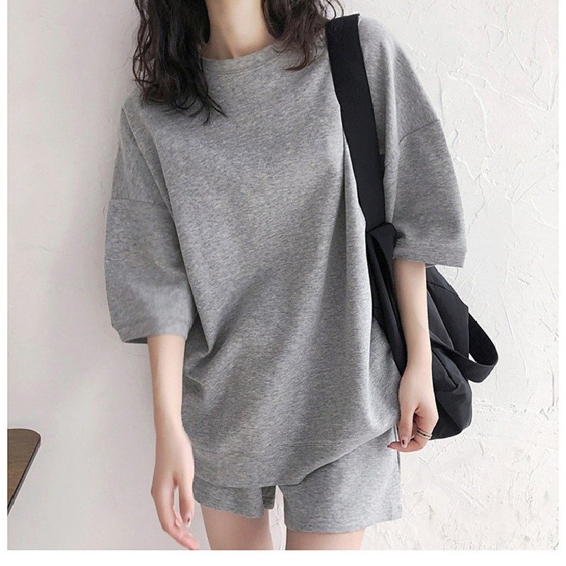 【整套】時尚套裝短袖T恤女休閒兩件套高腰大碼短褲