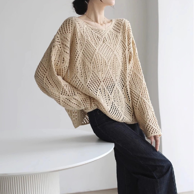 韓版寬鬆鏤空高級感慵懶風氣質粗線針織衫