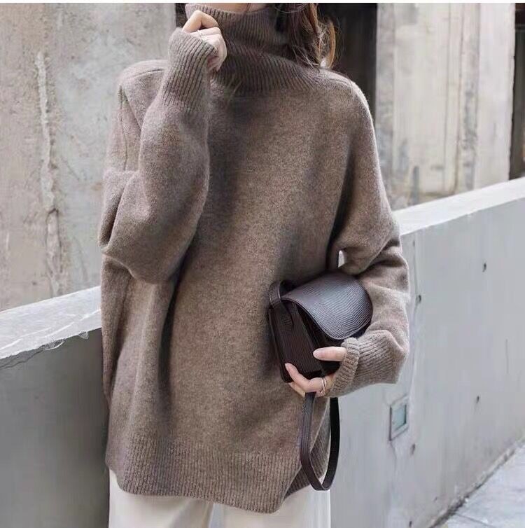 高領素色針織上衣