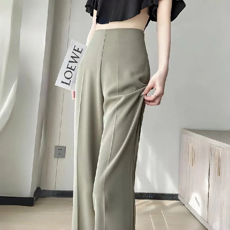 垂感直筒寬鬆高腰微喇休閒窄版西裝闊腿褲