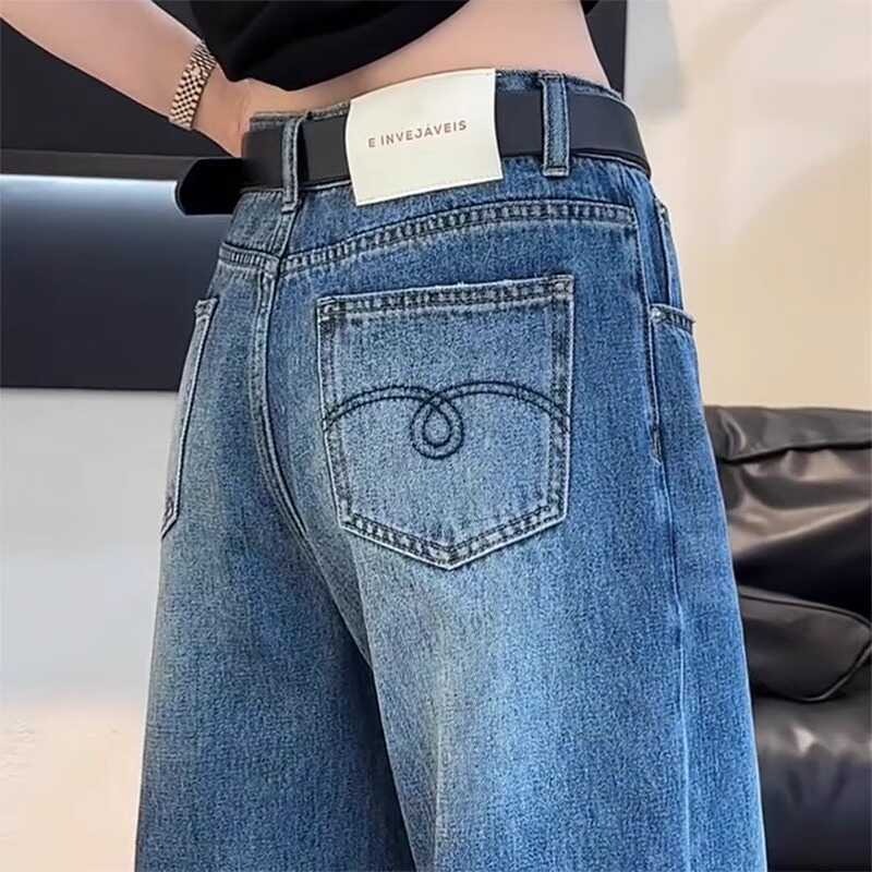 香蕉大碼梨型身材顯瘦彎刀時尚小眾闊腿牛仔褲