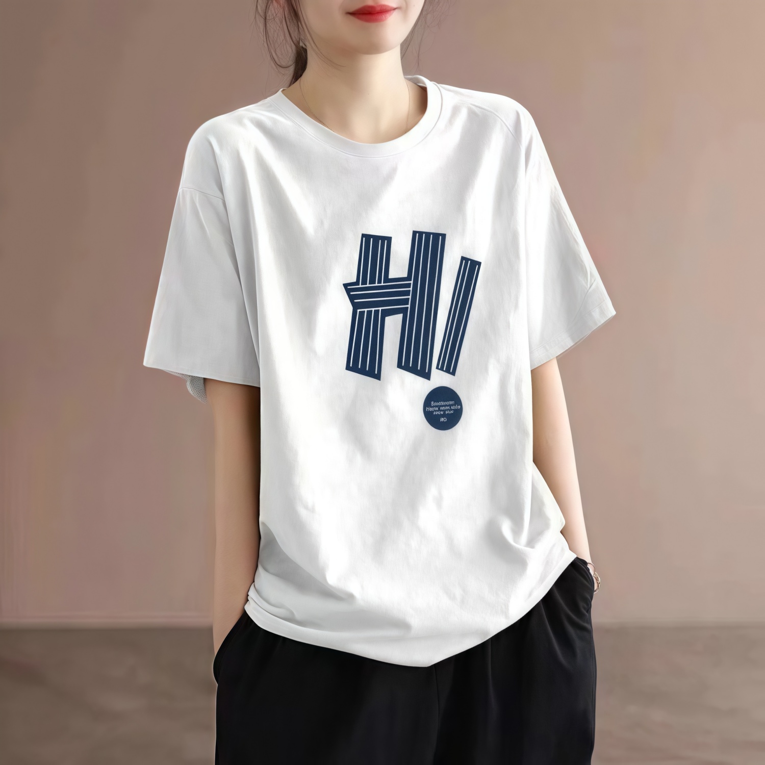 純棉寬鬆印花顯瘦遮肉中長款短袖T恤