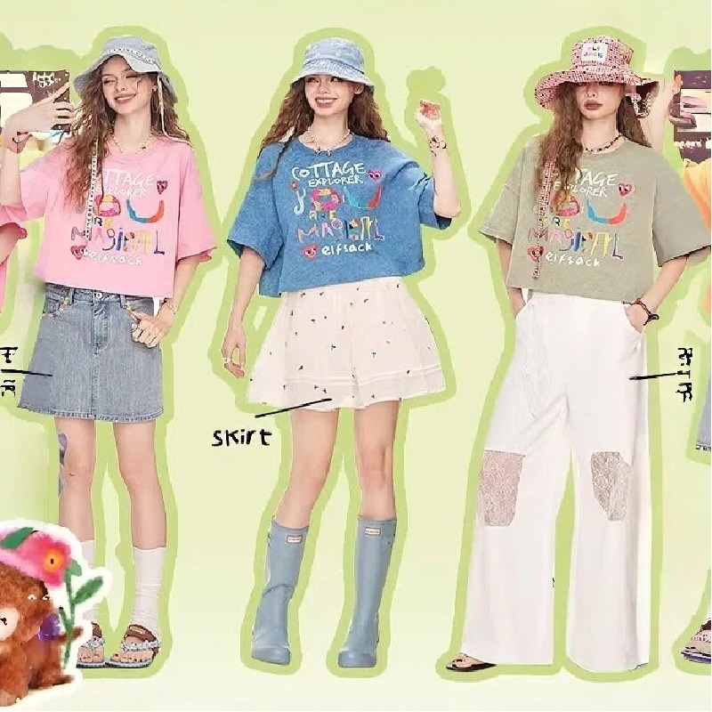 設計感寬鬆休閒字母塗鴉印花短袖t恤