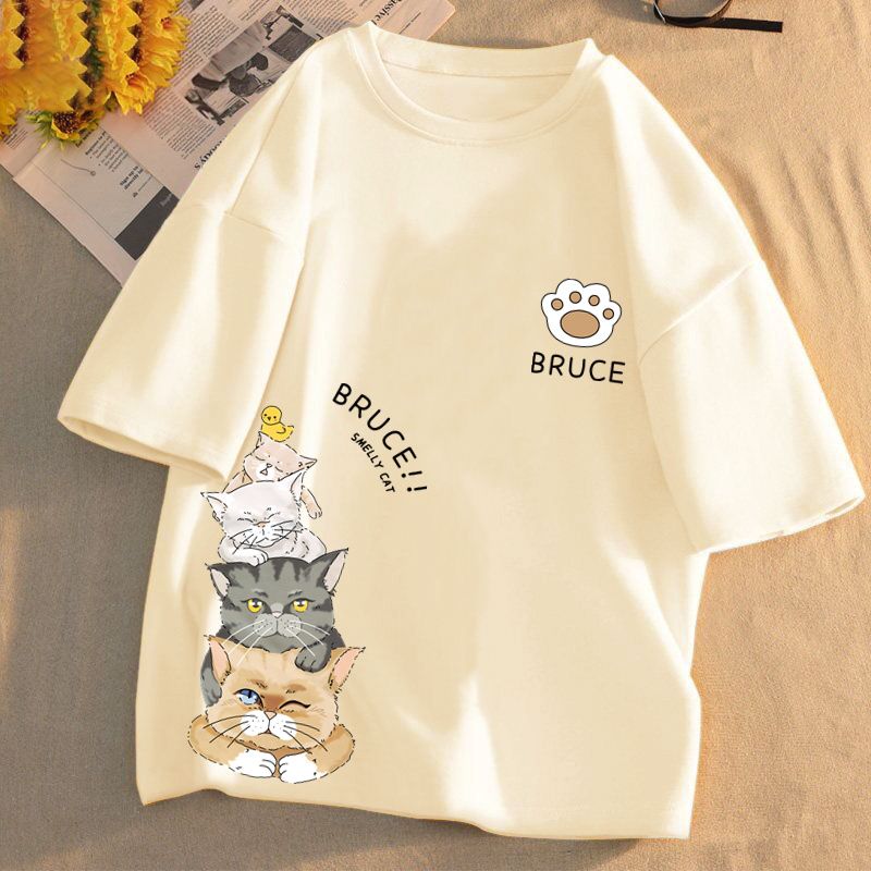 純棉甜美清新寬鬆休閒百搭打底衫短袖T恤