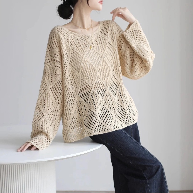 韓版寬鬆鏤空高級感慵懶風氣質粗線針織衫