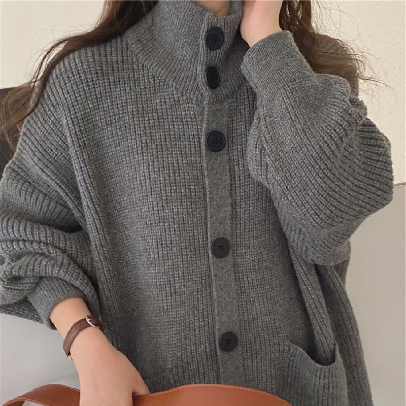 韓版慵懶風洋氣加厚百搭中長款針織開衫