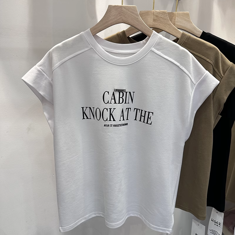 大碼美式字母無袖背心設計感寬鬆顯瘦遮肉短袖T恤