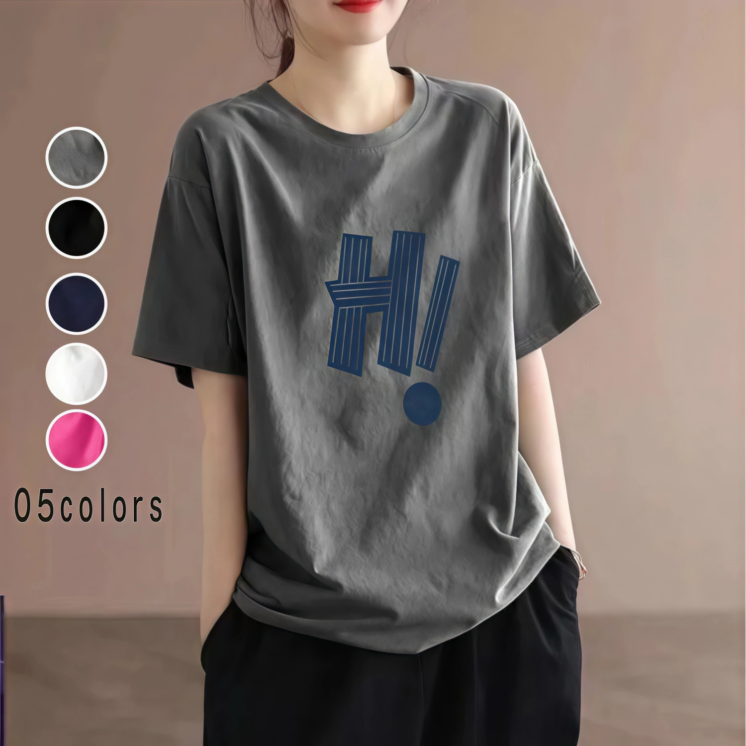 純棉寬鬆印花顯瘦遮肉中長款短袖T恤