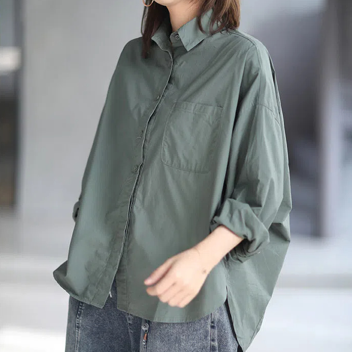 純棉寬鬆隨性慵懶風立體剪裁廓形襯衫