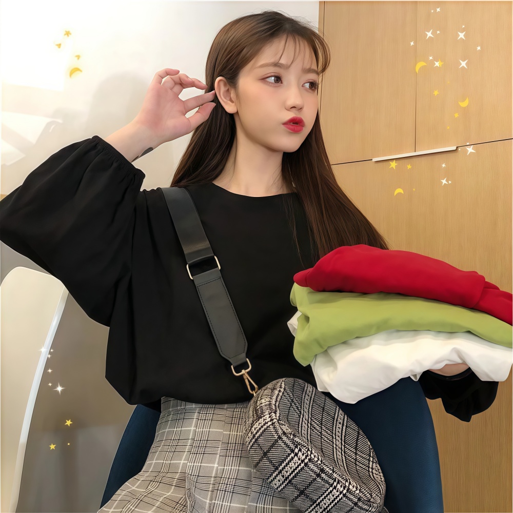 簡約寬鬆百搭燈籠袖純色長袖T恤