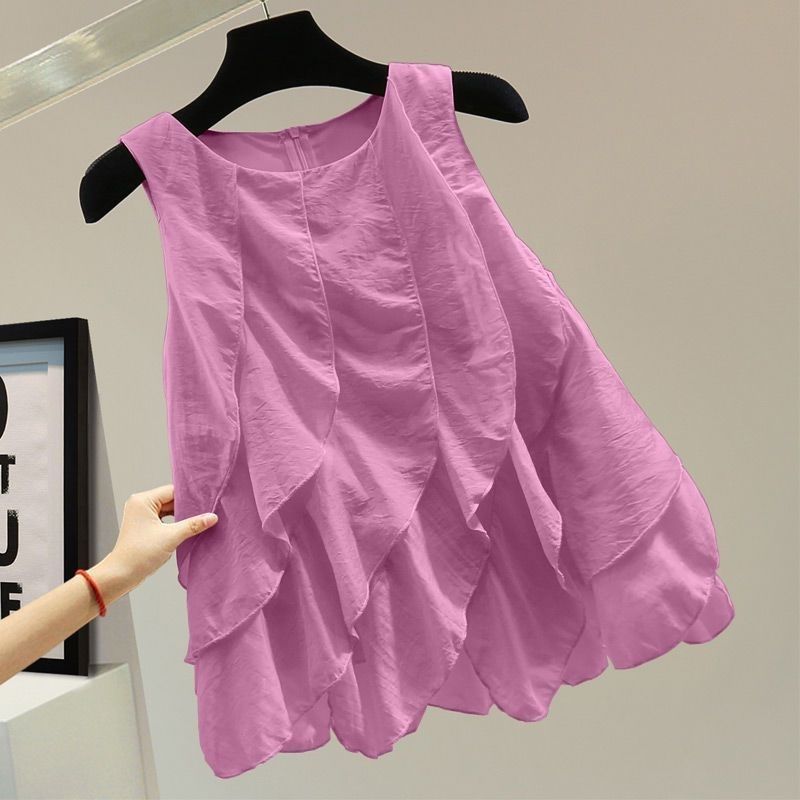 韓版寬鬆顯瘦休閒荷葉邊拼接套頭背心