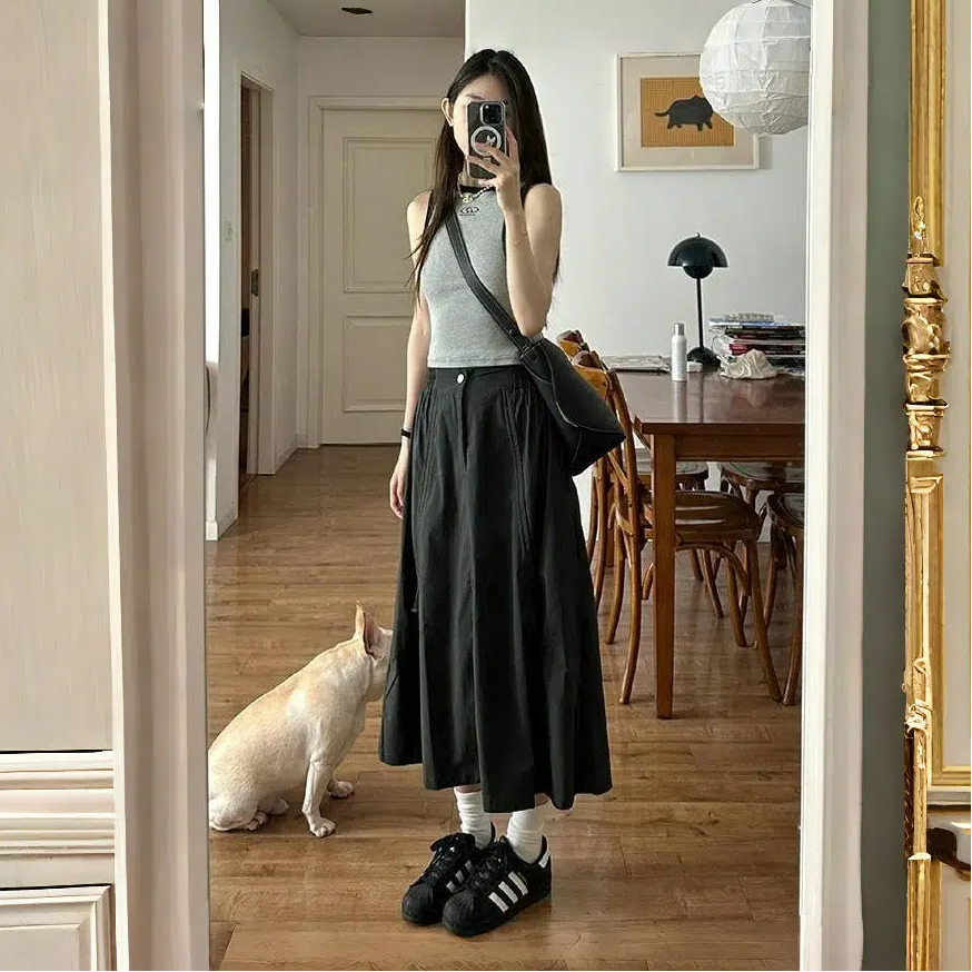 復古抽繩遮胯顯瘦休閒工裝半身裙