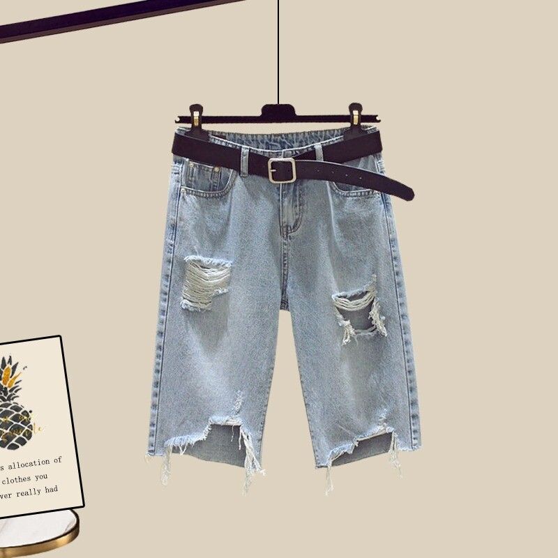 【單件/整套】寬鬆襯衫背心破洞牛仔短褲三件套
