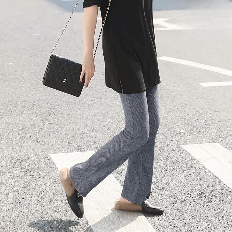 韓系微喇豎螺紋彈力女顯瘦打底褲喇叭褲