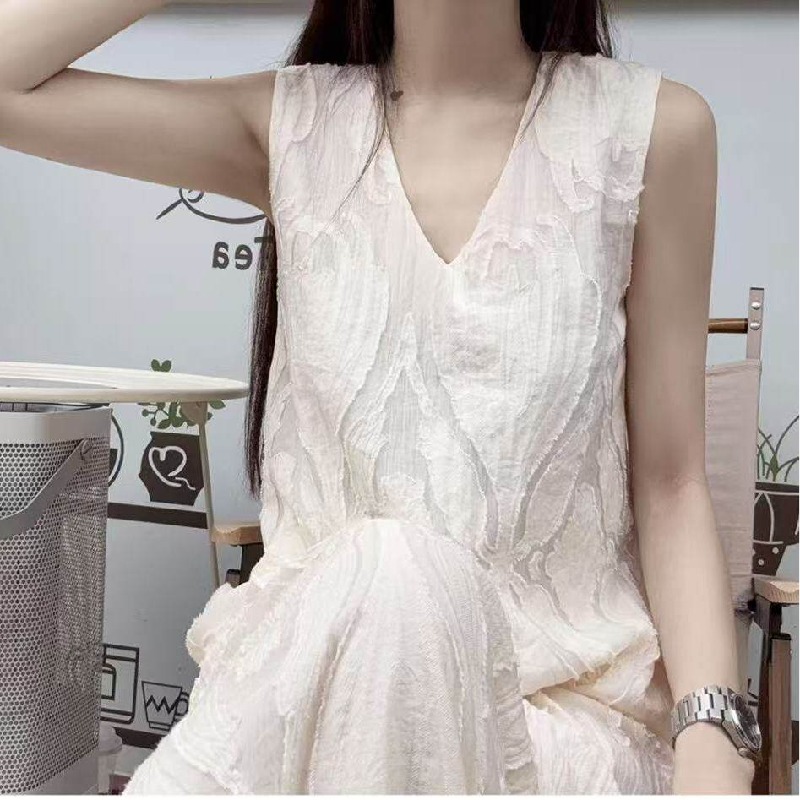 高級感刺繡提花氣質甜美無袖顯瘦寬鬆洋裝