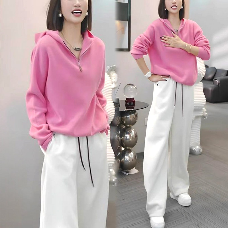 【單件/整套】時尚洋氣减齡連帽衛衣闊腿褲套裝