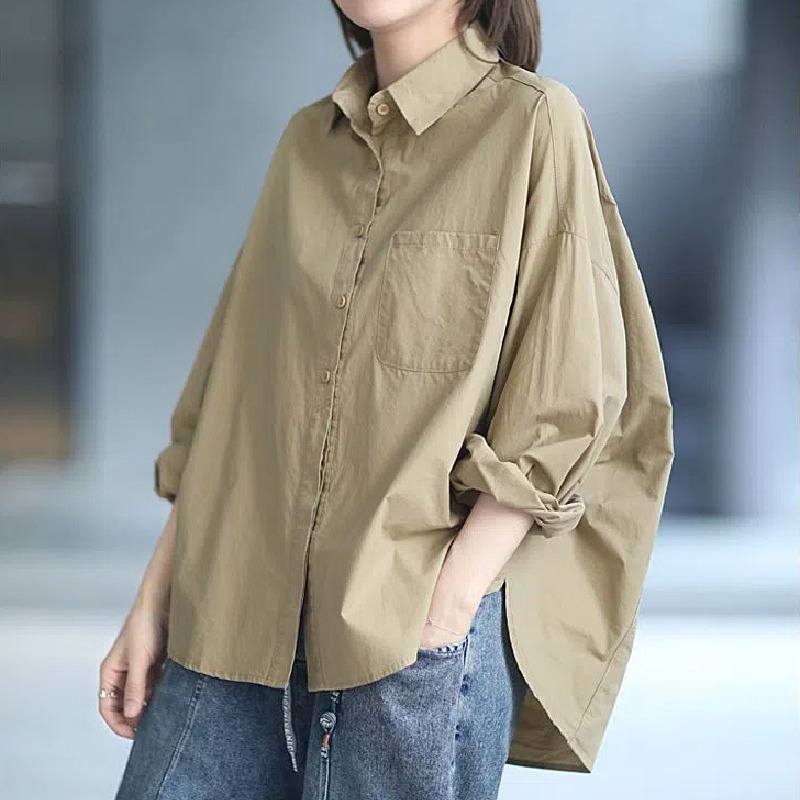 純棉寬鬆隨性慵懶風立體剪裁廓形襯衫