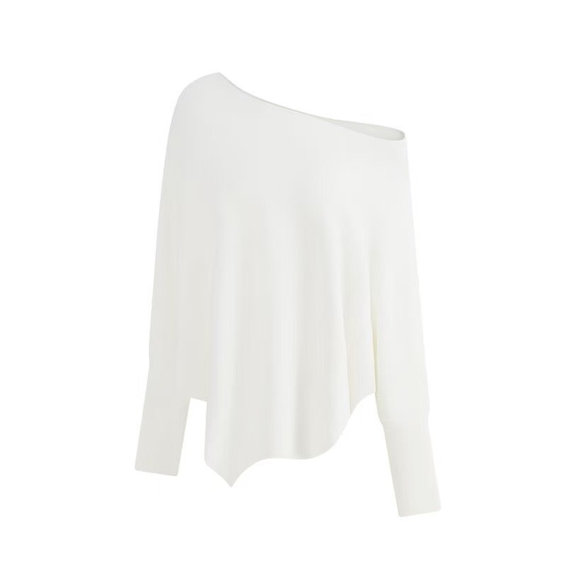 慵懶風V領不規則設計感蝙蝠袖針織衫