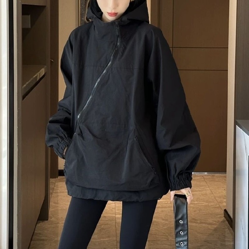 美式防風衝鋒休閒斜拉鍊設計感小眾連帽夾克
