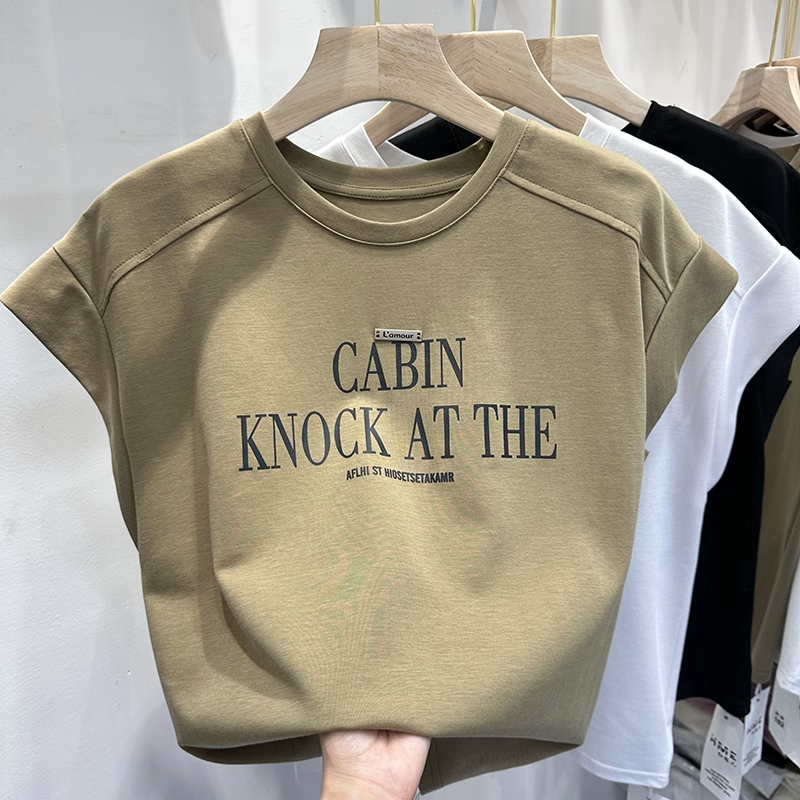 大碼美式字母無袖背心設計感寬鬆顯瘦遮肉短袖T恤