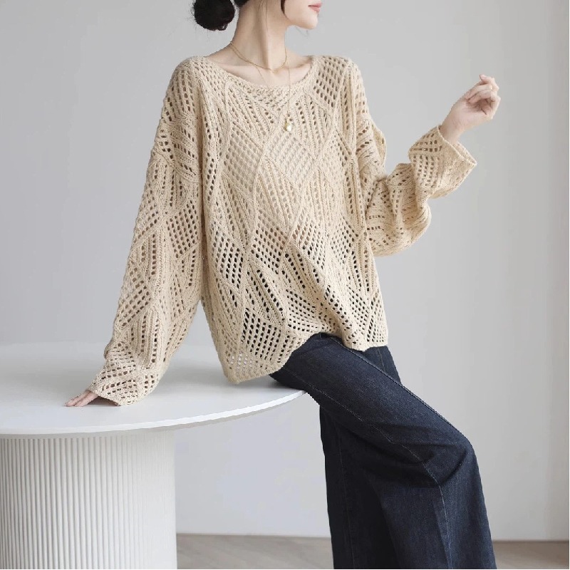 韓版寬鬆鏤空高級感慵懶風氣質粗線針織衫