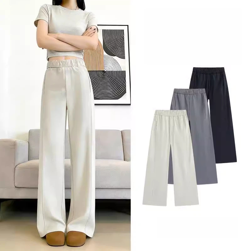 高腰垂感寬鬆直筒褲窄版拖地薄款休閒闊腿褲
