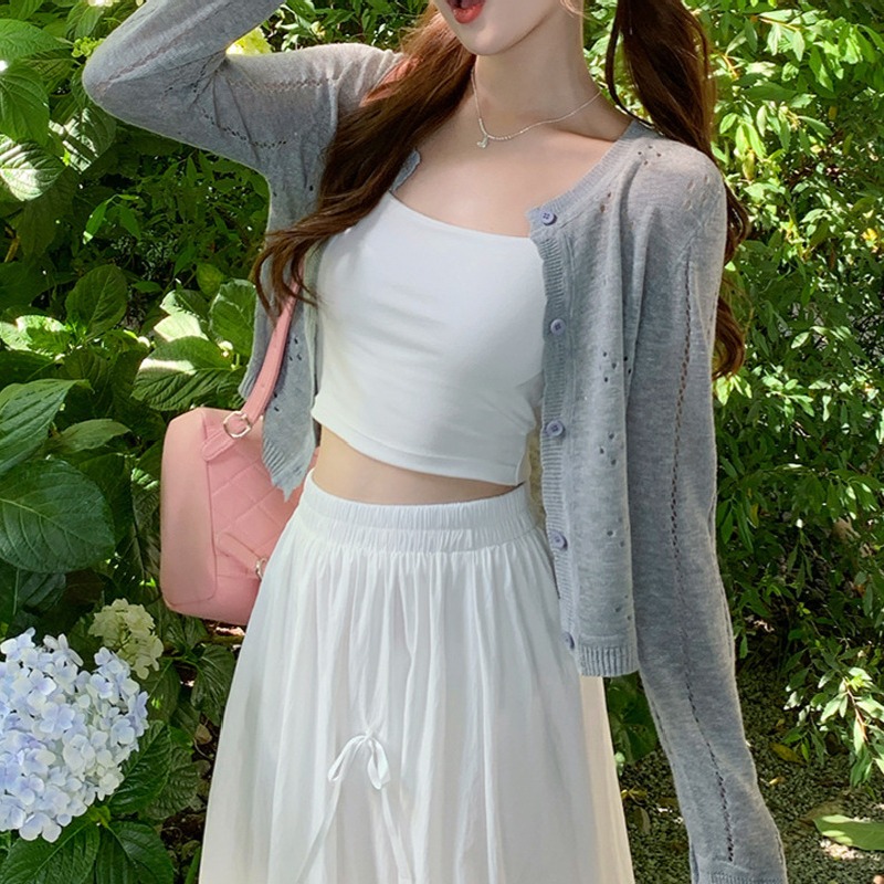 簡約百搭小清新薄款防曬針織空調開衫