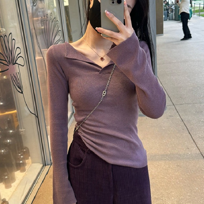 純色修身顯瘦减齡V領針織打底衫