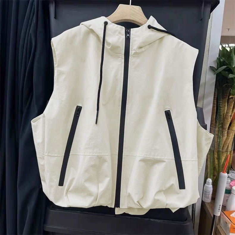外搭薄款短款坎肩百搭連帽無袖馬甲背心