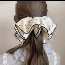 米色波點蕾絲髮圈