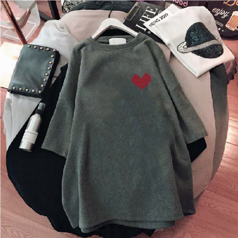 寬鬆休閒簡約圓領中長款短袖T恤