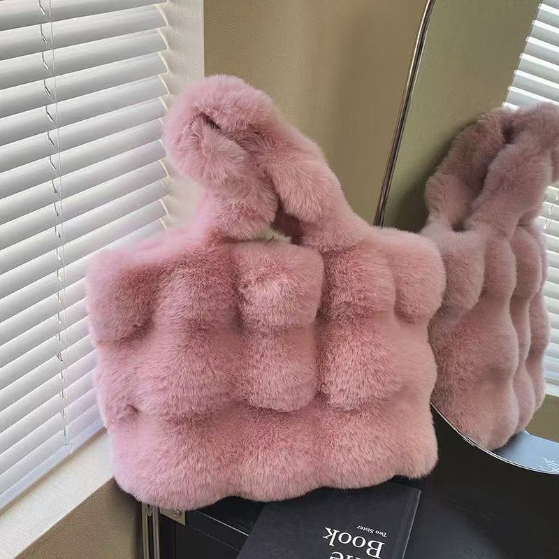 時尚毛毛手提百搭托特大容量通勤單肩毛絨包