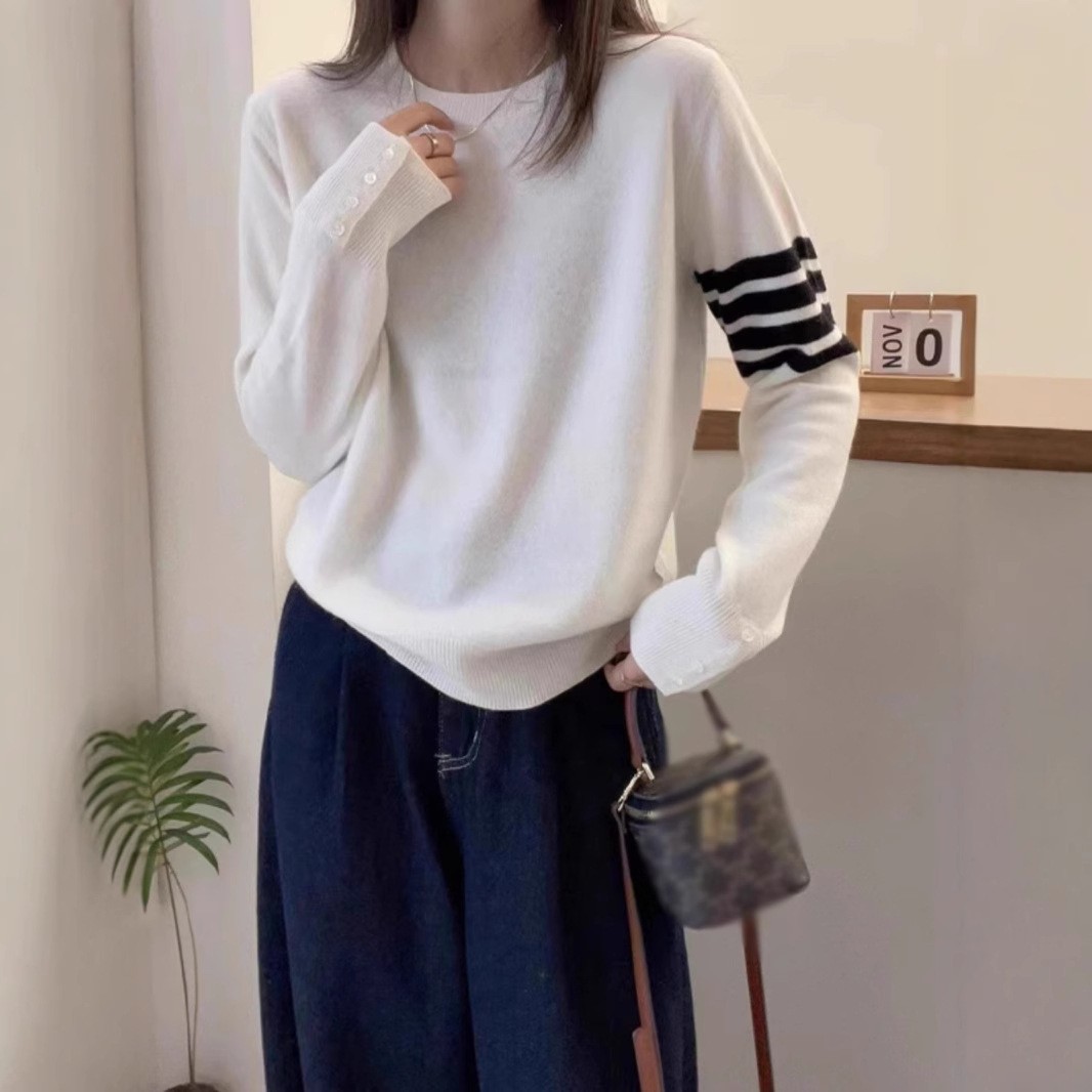 春秋百搭圓領套頭打底休閒减齡針織長袖T恤