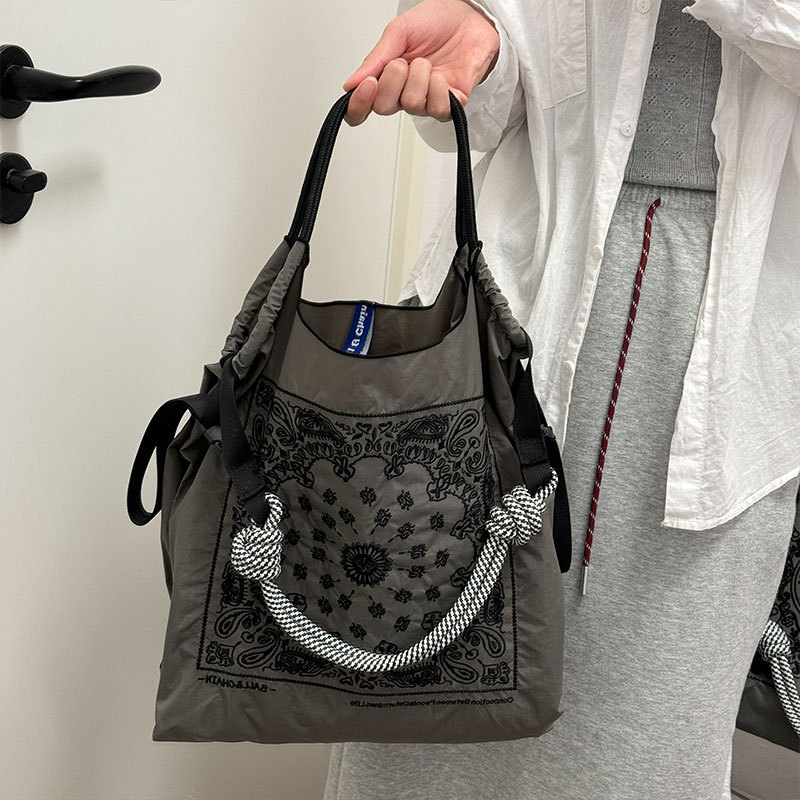 腰果花刺繡購物帆布手拎包尼龍斜挎可折疊便攜手提單肩包