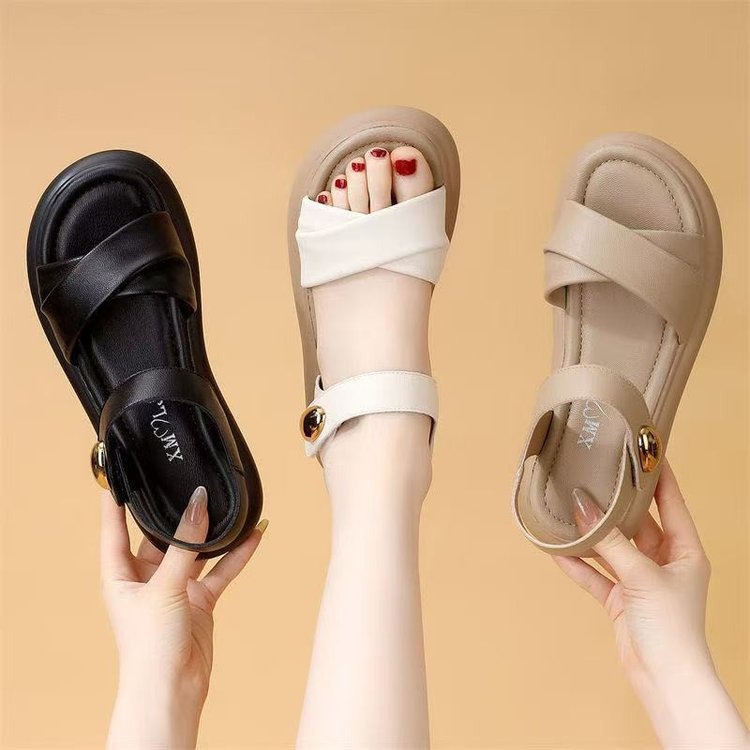 休閒百搭外穿平底小香風配裙子兩穿包跟涼鞋