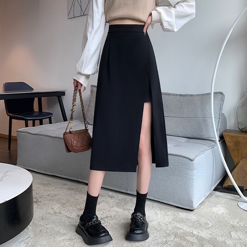 高腰包臀舒適顯瘦百搭中長款不開叉A字半身裙