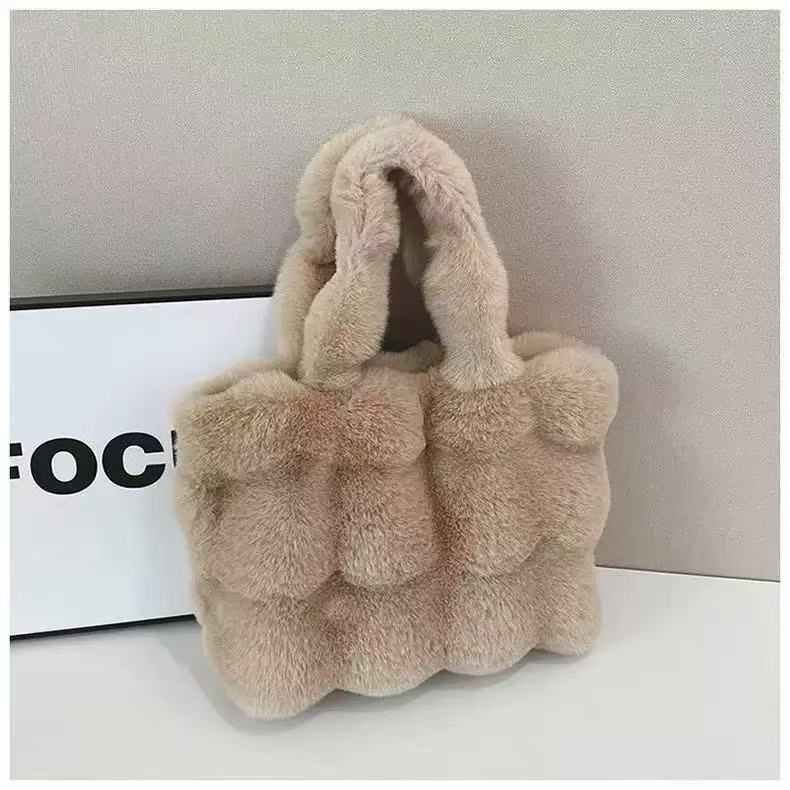 時尚毛毛手提百搭托特大容量通勤單肩毛絨包