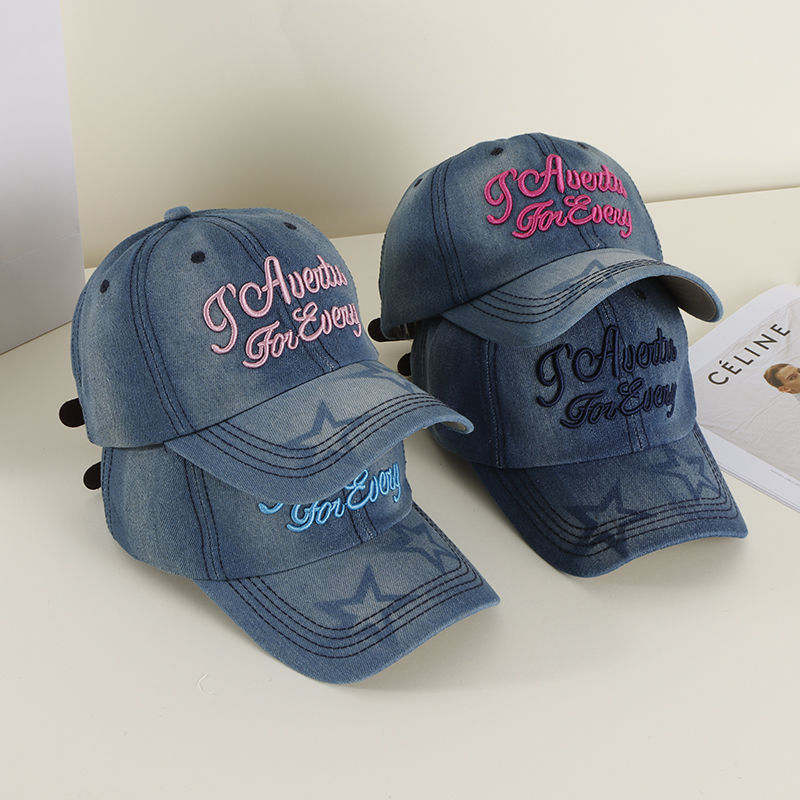 韓系牛仔帽休閒鴨舌帽遮陽帽戶外刺繡字母百搭帽