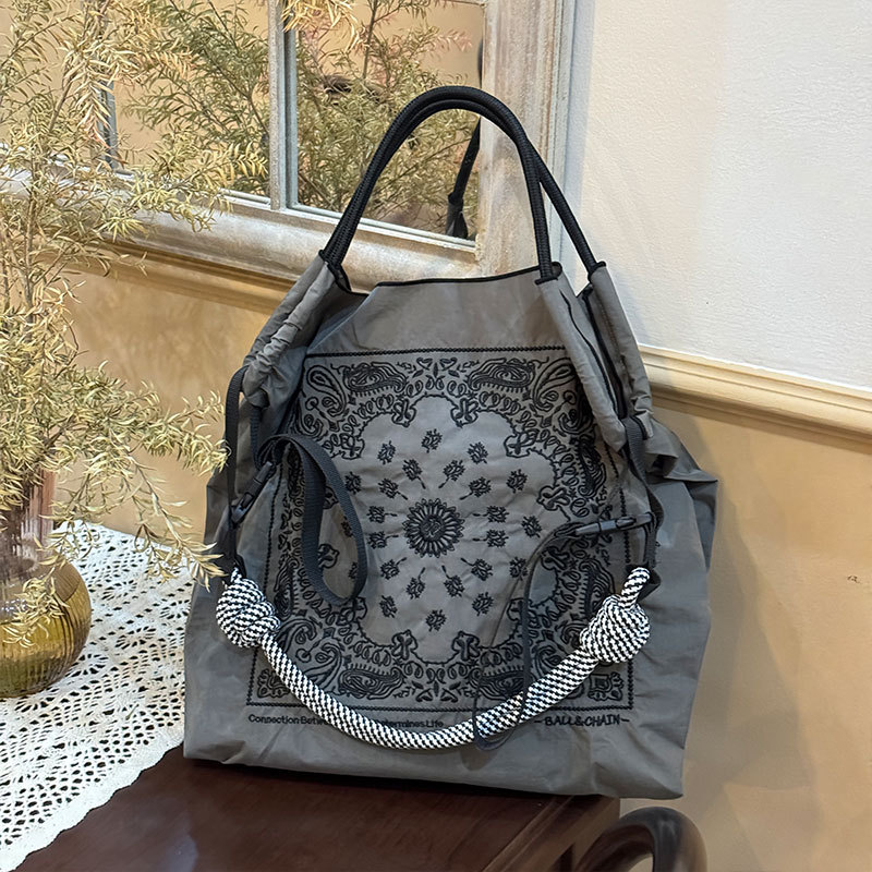 腰果花刺繡購物帆布手拎包尼龍斜挎可折疊便攜手提單肩包