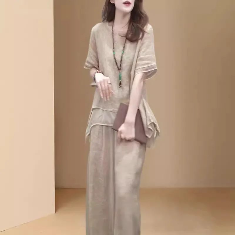 【整套】復古棉麻新民族風寬鬆顯瘦遮肚氣質兩件套