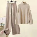 卡其色毛衣+杏色褲子 【兩件套】