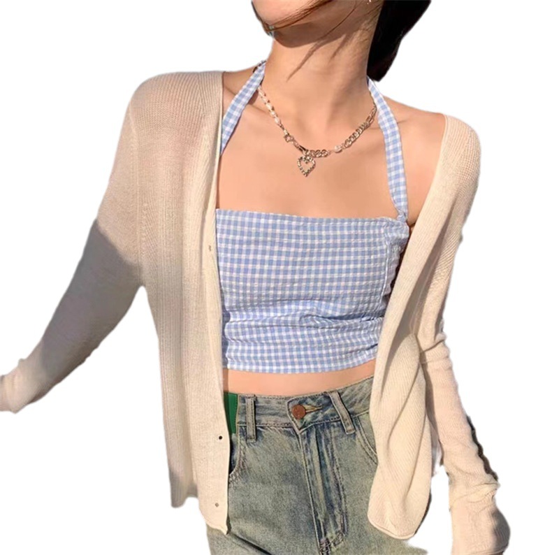 休閒純色外搭披肩防曬薄款冰絲針織開衫