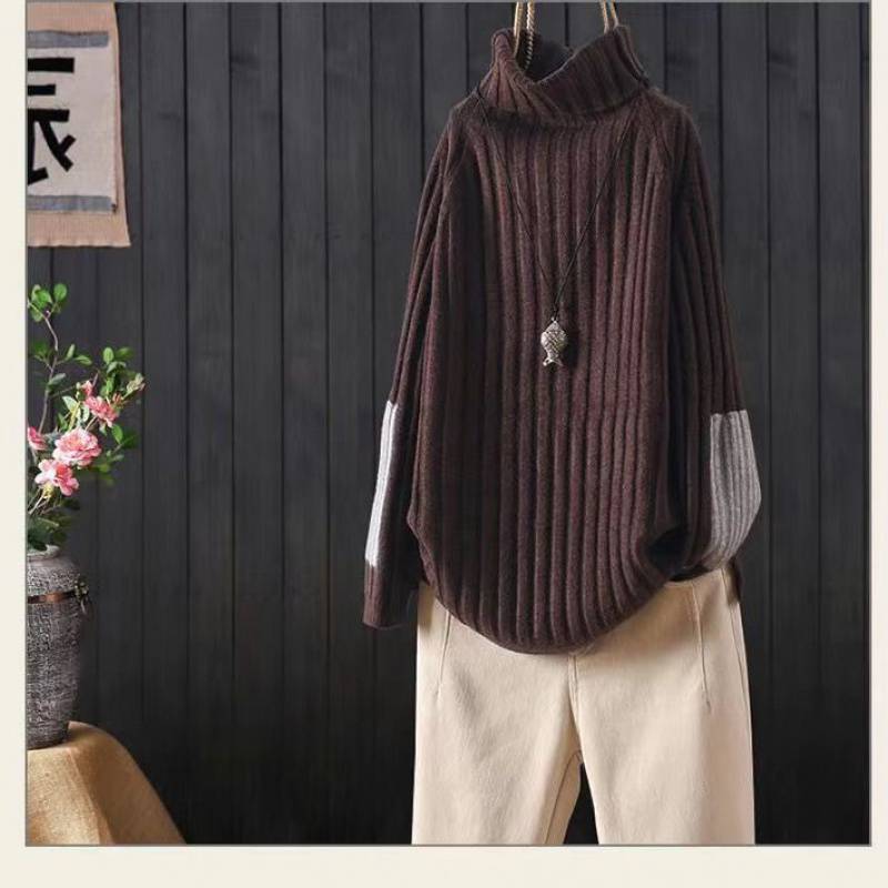 簡約加厚寬鬆高領休閒長袖針織衫
